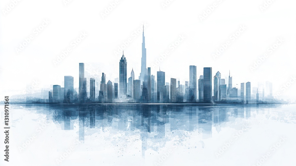 Obraz premium Cityscape, modern buildings, reflection, urban development, background for presentations