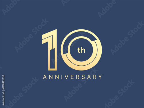 10th Anniversary luxury gold celebration with Overlapping lines in Shapes numbers logo typography vector design concept. Ten years anniversary gold logo template for celebration event, invitation.