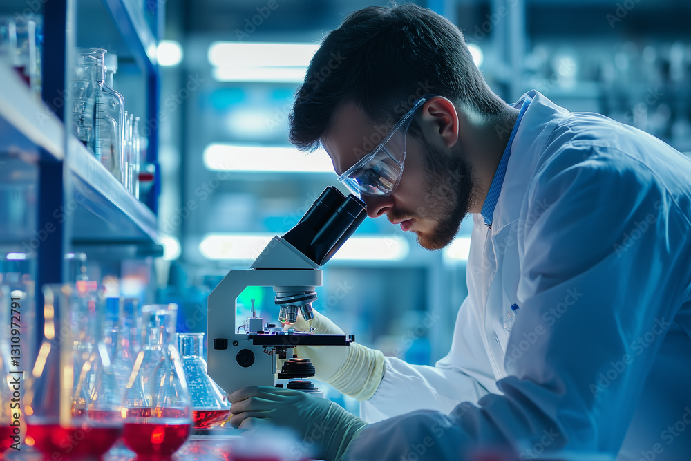 Focused Scientist in Laboratory Setting Focused Scientist in Laboratory Setting