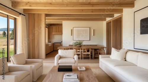 Modern Minimalist Living Room with Natural Light and Rustic Decor