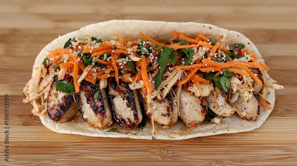 Grilled Chicken Taco with Carrots, Sesame Seeds, and Parsley Grilled Chicken Taco with Carrots, Sesame Seeds, and Parsley