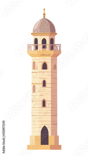 Ancient Arabian Tower Vector Illustration with Dome and Minaret Architecture Design