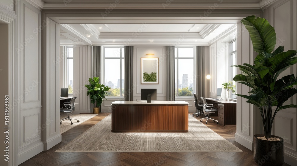 Fototapeta premium Modern Minimalist Office Space with Elegant Decor and Natural Light