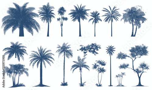 Silhouette Vector Set of Palm Trees for Tropical Design Elements and Backgrounds
