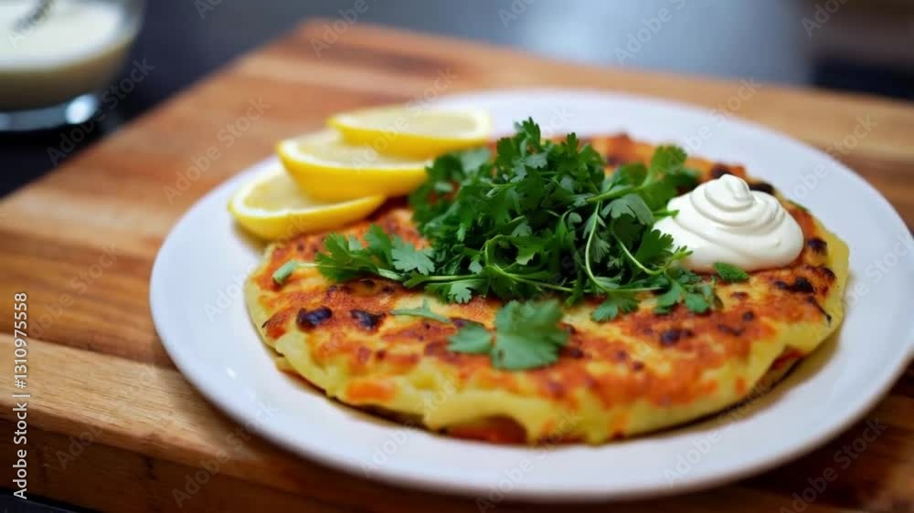 Lahmacun served on a wooden board with fresh parsley, lemon slices, and yogurt on the side, vibrant and appetizing composition
Lahmacun served on a wooden board with fresh parsley, lemon slices, and yogurt on the side, vibrant and appetizing composition