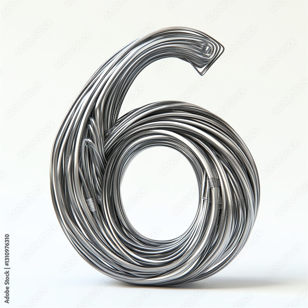 Stylized number six made from metal wire on a white isolated background. Stylized number six made from metal wire on a white isolated background.