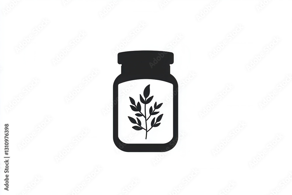 Elegant minimalist spice jar logo featuring a simple black design with a graceful herbal motif for sophisticated branding Elegant minimalist spice jar logo featuring a simple black design with a graceful herbal motif for sophisticated branding