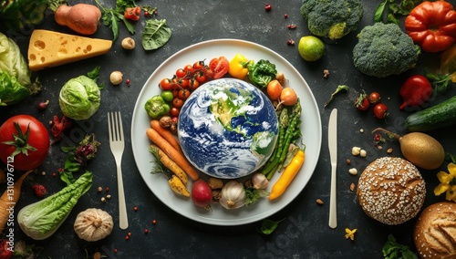 Earth as a plate of healthy food photo