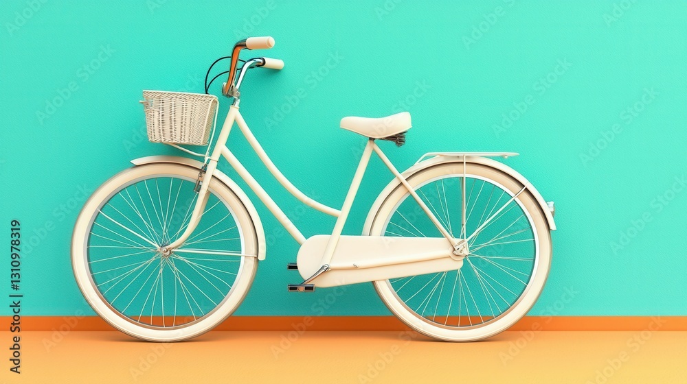 Fototapeta premium White Vintage Bicycle Against Bright Teal Wall and Orange Floor