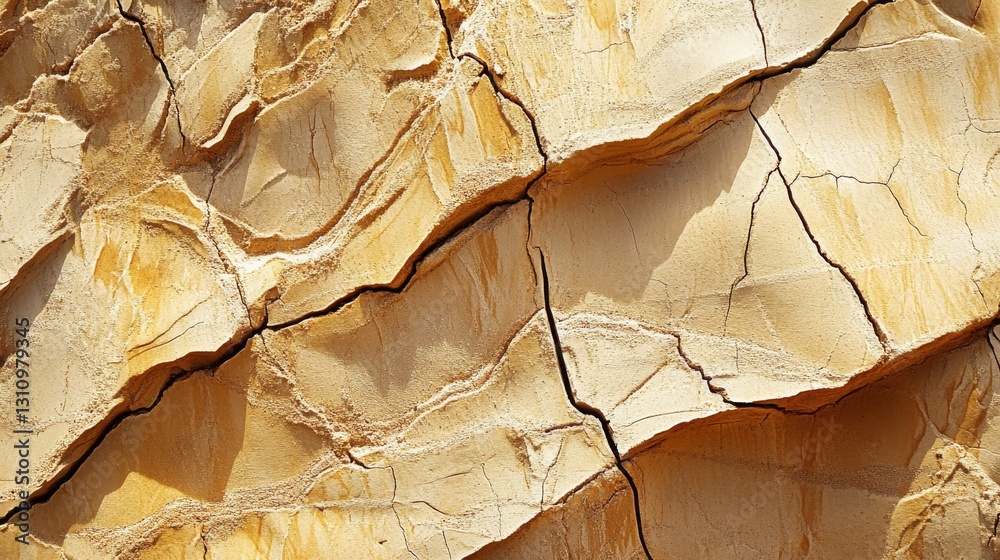 Fototapeta premium 20.A close-up of cracked, parched clay soil with deep fissures forming intricate natural patterns under the harsh desert sun.