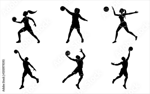 Basketball Player Silhouette Set - Sports Action Poses for Graphic Design and Prints