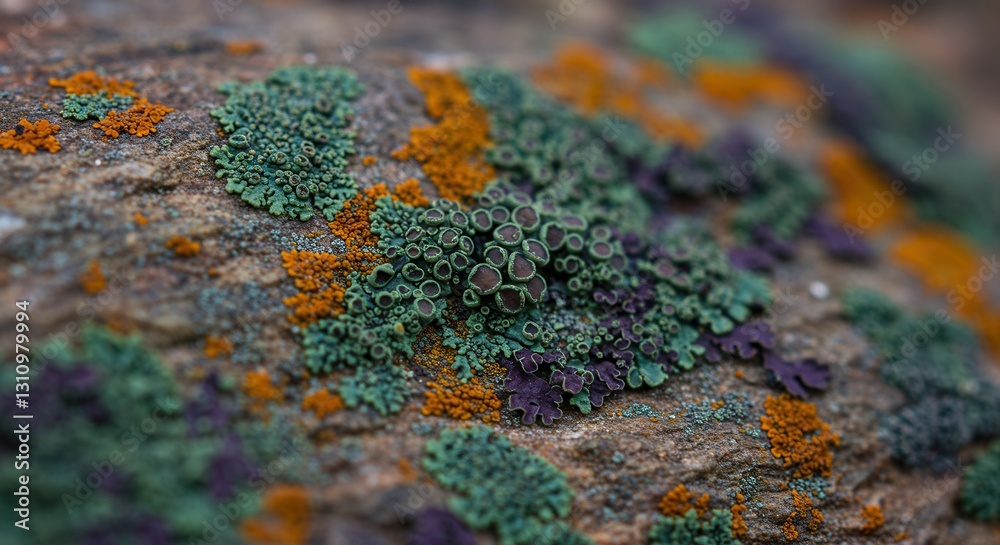 Fototapeta premium Colorful Lichen Growing on Rock Surface Close-up Macro Shot