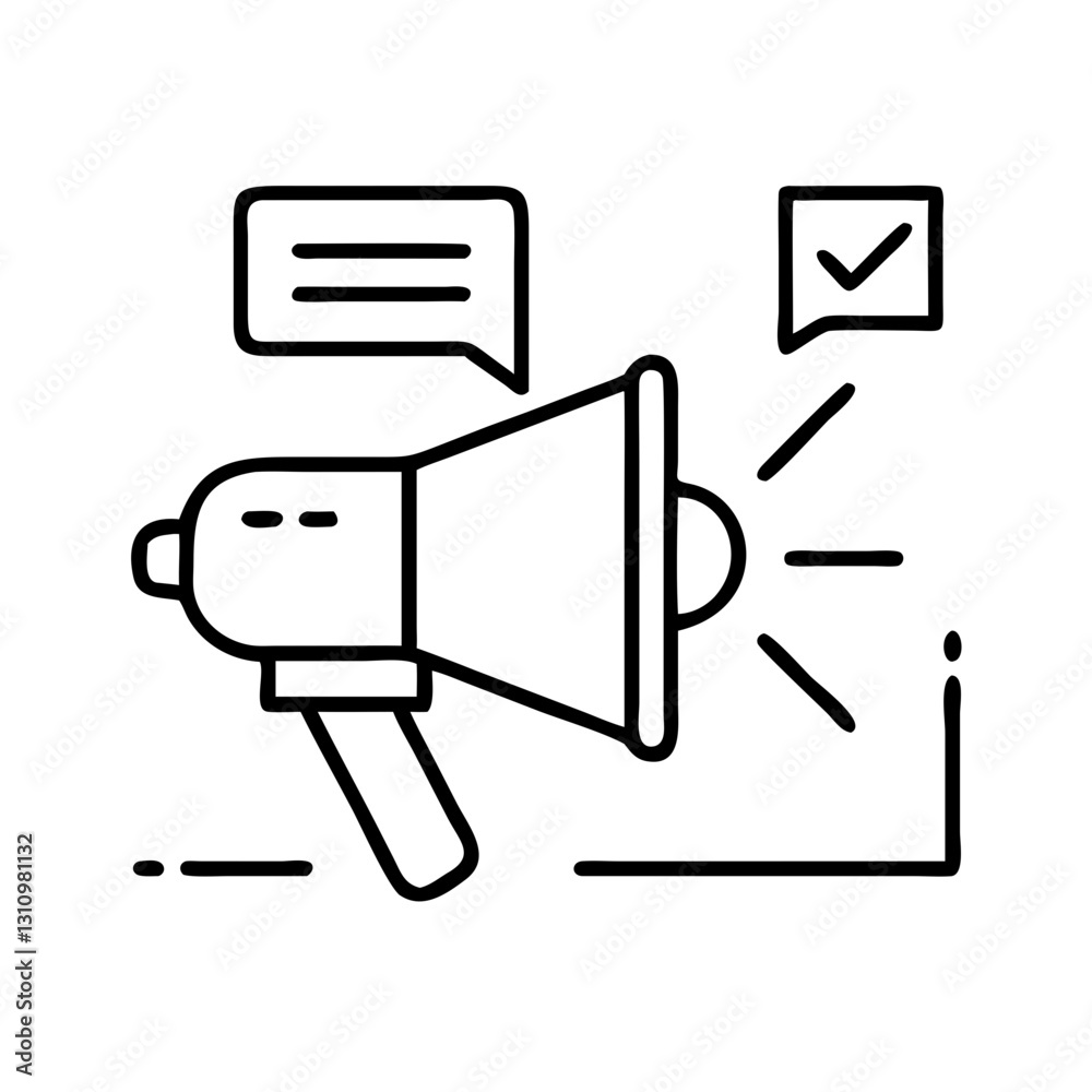 Outline megaphone icon with message lines Outline megaphone icon with message lines
