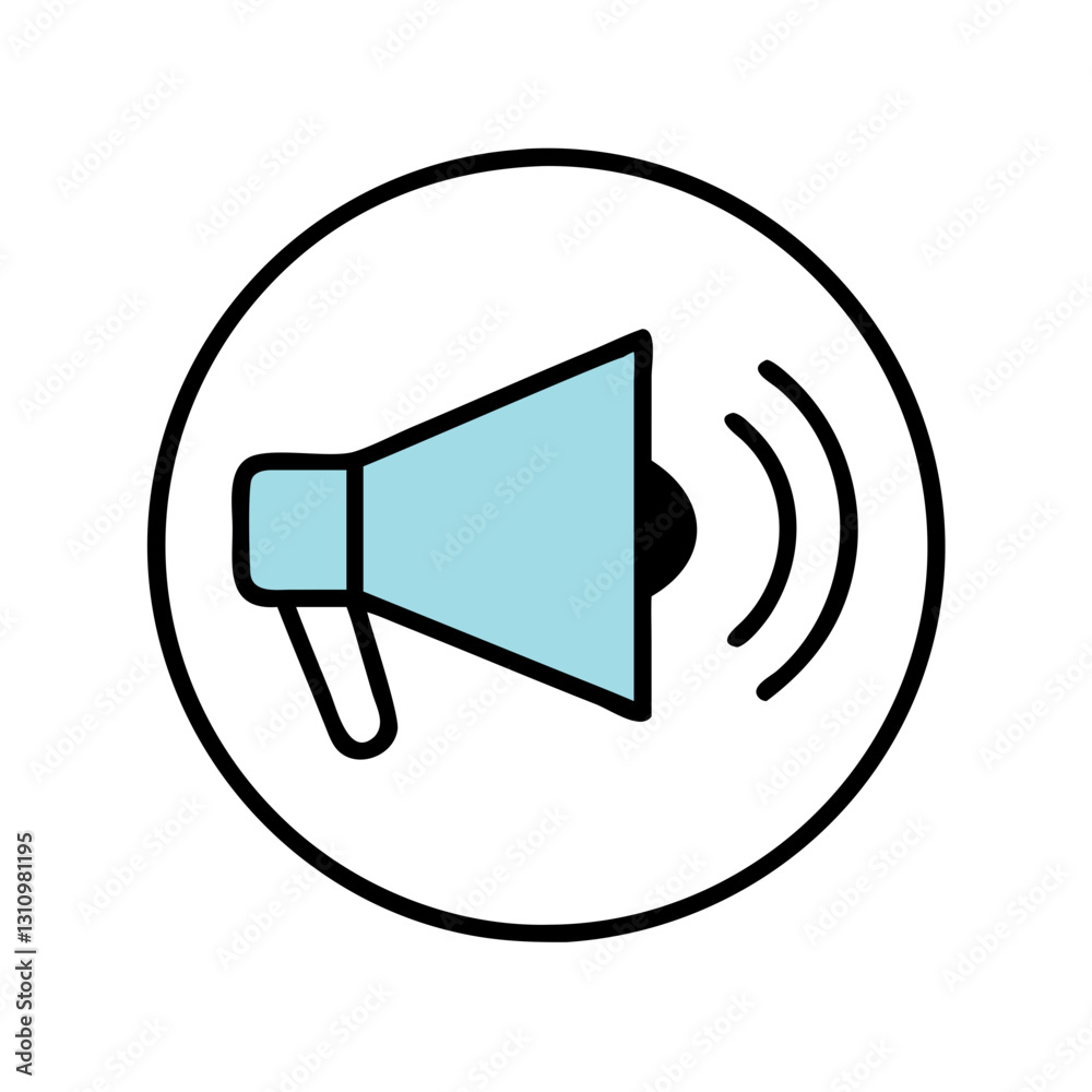 Blue megaphone icon inside circular frame Blue megaphone icon inside circular frame