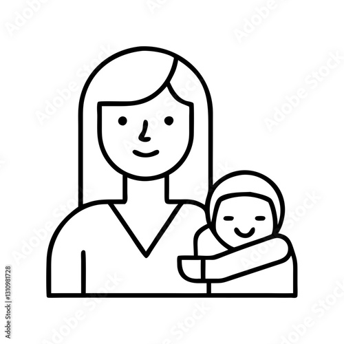 Mother holding baby simple line icon