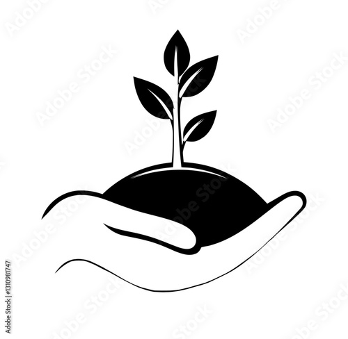 Vector image of a hand holding a plant sprout 