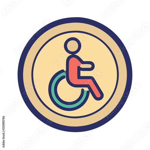 Round vintage wheelchair accessibility icon
