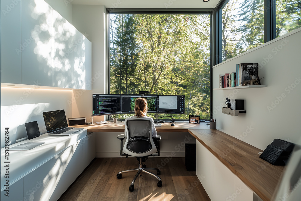 Fototapeta premium Modern Home Office with Scenic View