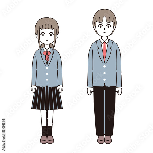 制服を着た学生のイラストセット1