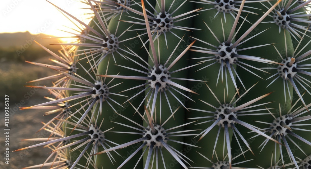 Closeup of a Cactus with Thorns at Sunset in the Desert Closeup of a Cactus with Thorns at Sunset in the Desert