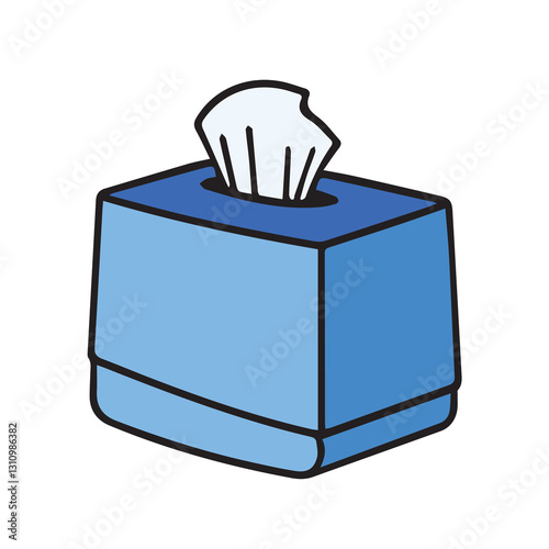 Cartoon Illustration of a Blue Tissue Box with Tissues