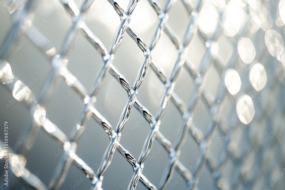 Fototapeta premium Close-up metal mesh fence in sunlight