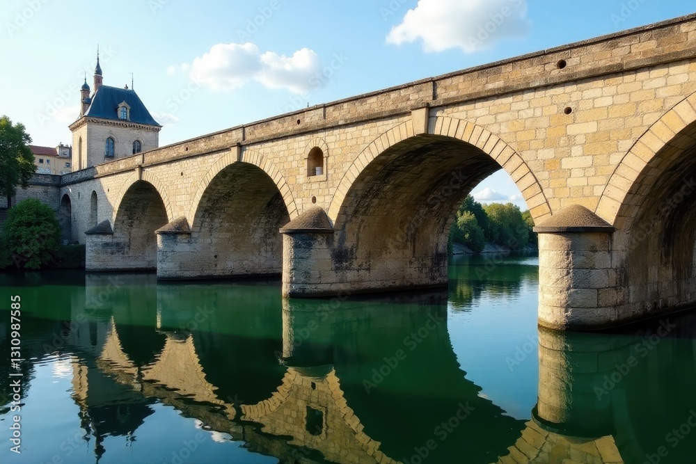 Ancient stone bridge, Bordeaux, France Arches, river reflection , European architecture, riverside, river Ancient stone bridge, Bordeaux, France Arches, river reflection , European architecture, riverside, river