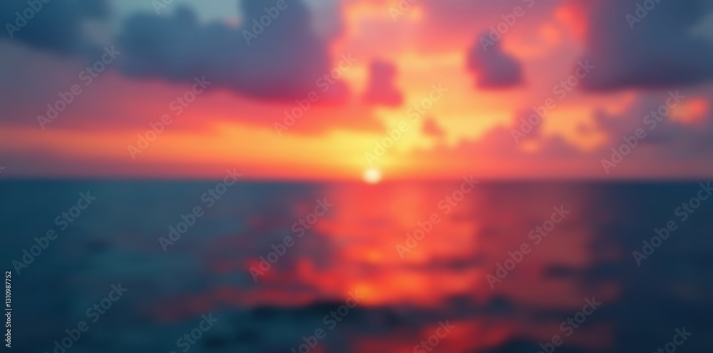Fototapeta premium Blurred sunset paints the sea with orange and red streaks, creating a dynamic backdrop , evening, backdrop, peaceful