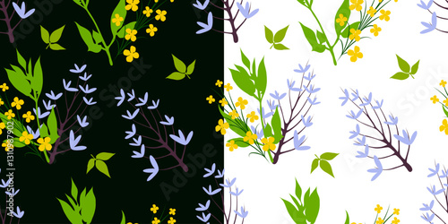 Vector seamless floral pattern on black and white background