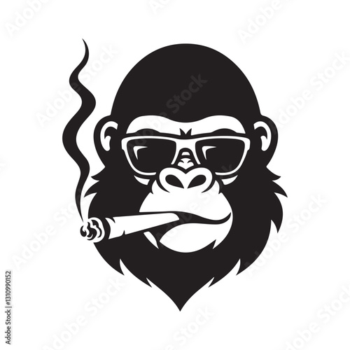 Gorilla wearing stylish sunglasses with a cigar in its mouth silhouette vector illustration