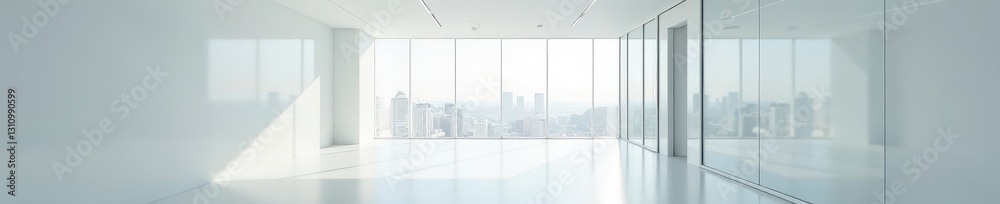 Bright white hallway, meeting room glass wall view, meeting room, minimalist Bright white hallway, meeting room glass wall view, meeting room, minimalist