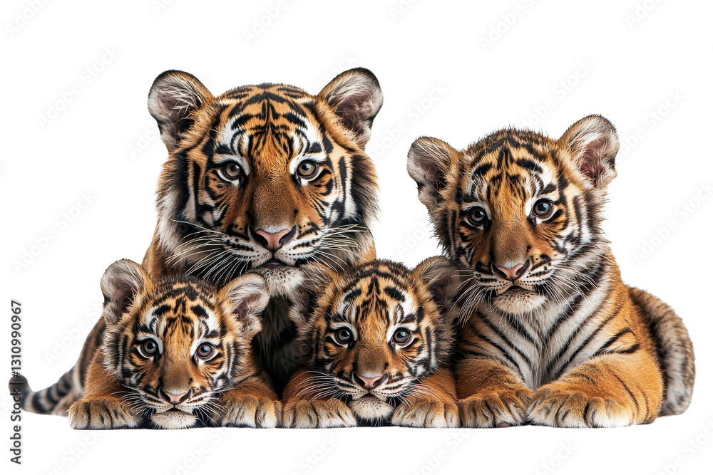 Obraz premium A family of tigers, isolate on white background, showcasing togetherness and bond. PNG