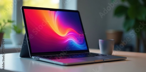 Sleek laptop, detachable tablet, smartphone displayed , office, fast