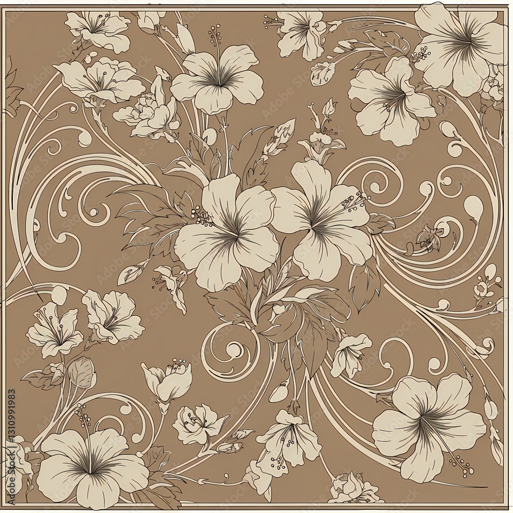 Fototapeta premium Floral Pattern Design on Brown Background 