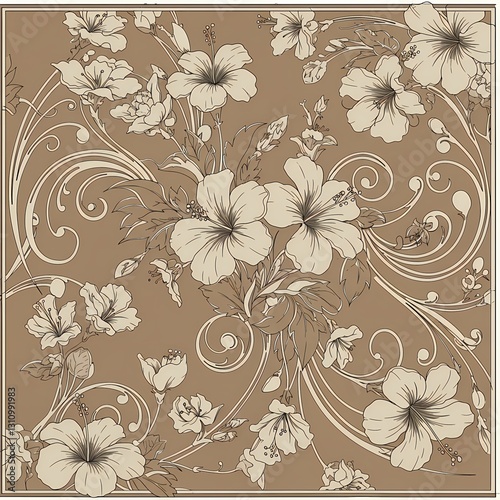 Floral Pattern Design on Brown Background  