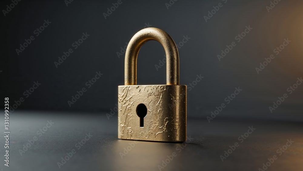 Golden Padlock with Keyhole on Black Background for Security Concept Golden Padlock with Keyhole on Black Background for Security Concept