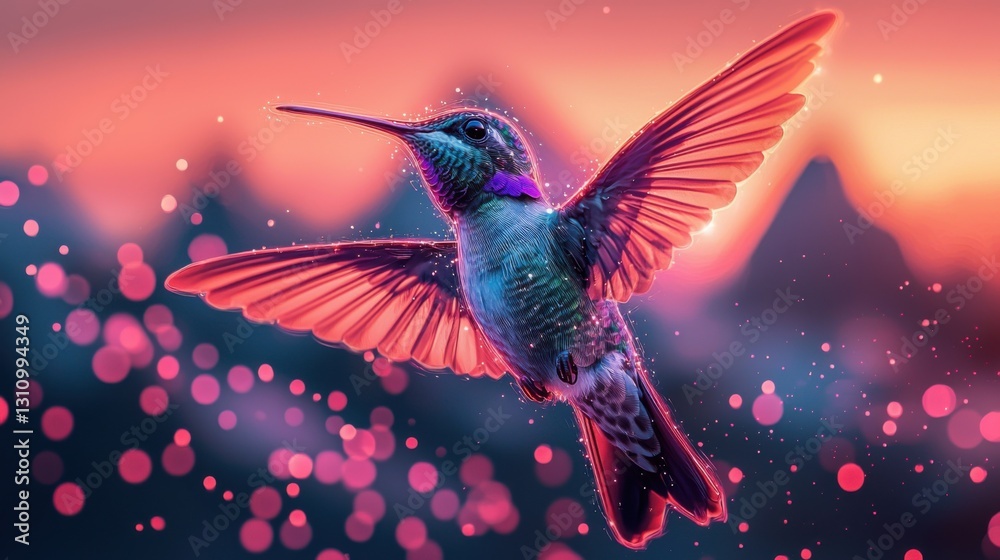 Obraz premium Vibrant hummingbird in midflight a colorful wildlife photography close-up