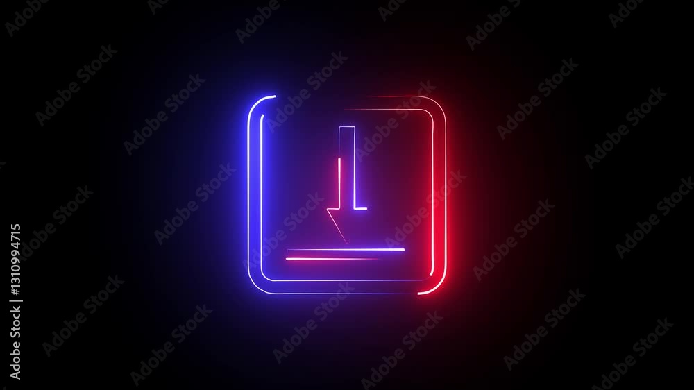neon glowing downland isolated on black background 4k animation