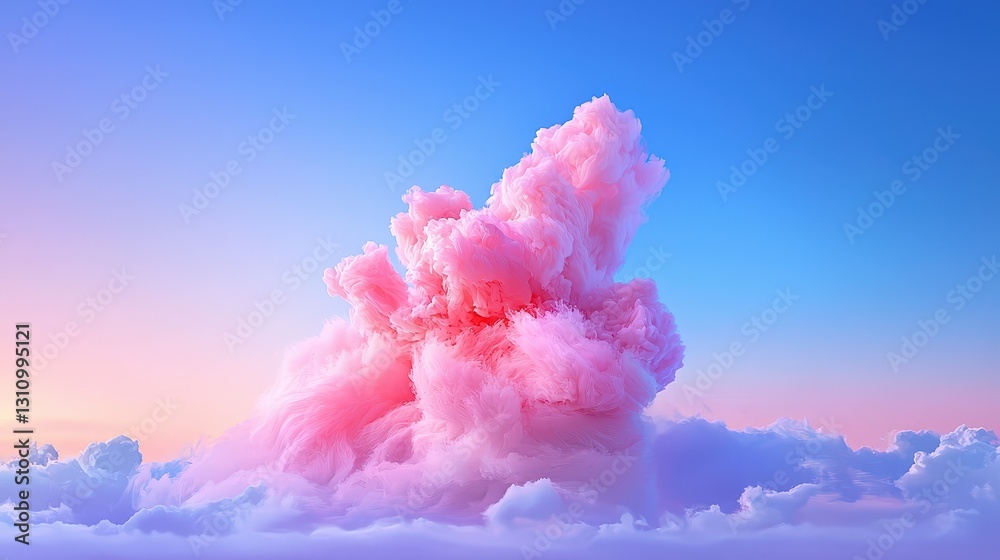 Pink cotton candy cloud formation in pastel sky.
