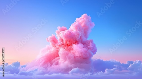 Pink cotton candy cloud formation in pastel sky.