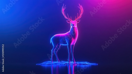 Neon deer, vibrant background, digital art, website banner photo
