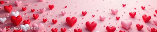Scattered red & white hearts, delicate fabric texture, celebration, texture, soft