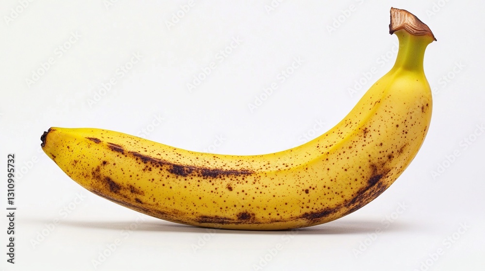 Ripe speckled banana on white background. Ripe speckled banana on white background.