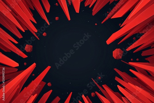 Abstract Red Geometric Shapes on Dark Background with Depth Effect