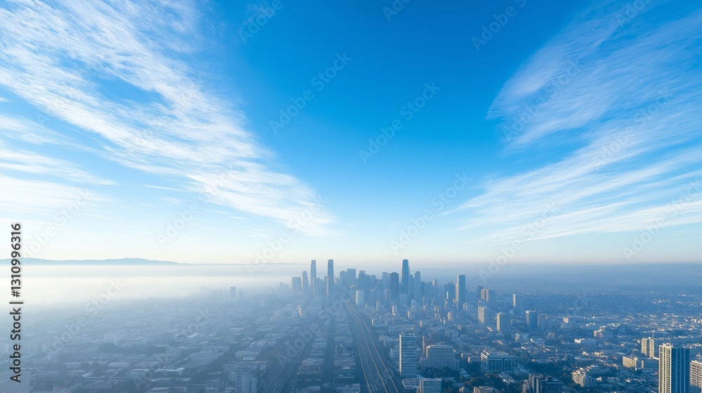 Obraz premium Aerial view of a vibrant city under clear blue skies showcasing modern architecture and urban life