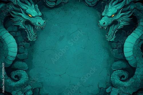 Dragon-themed Frame Design with Dark Background and Stone Texture