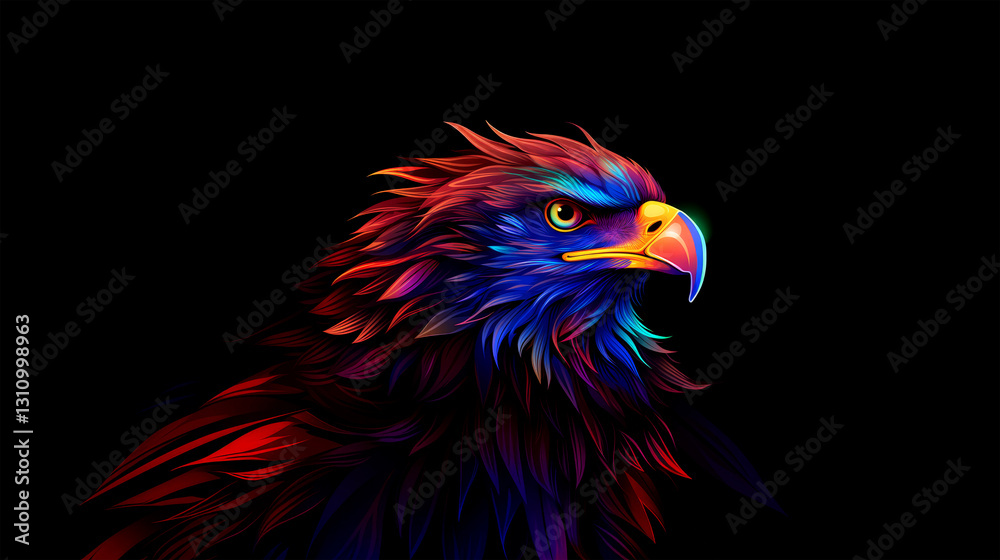 Fototapeta premium eagle neon light on black background