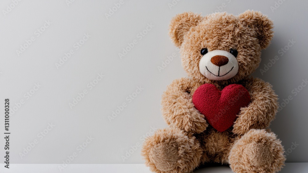 Obraz premium Cute Teddy Bear with Heart Represents Love and Affection in a Warm and Cozy Setting