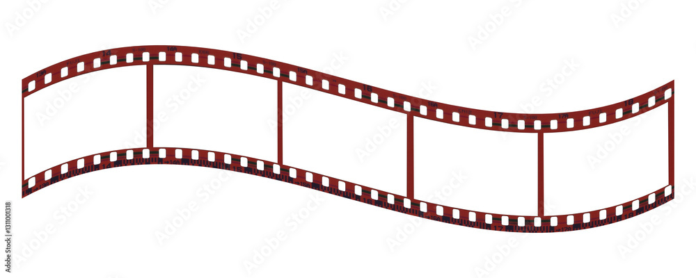 Fototapeta premium Blank Film Strip, original red color and detail. Videography elements, cinema reel. Filmstrip with frames representing photography and film concepts isolated transparent png background