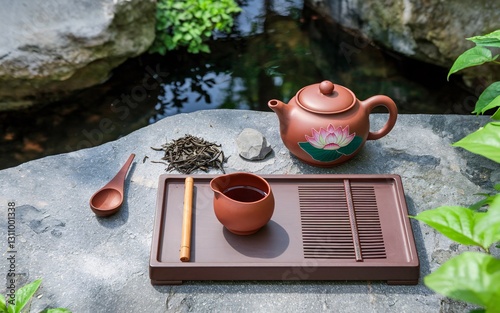 Chinese tea ceremony, Outdoor Chinese Tea Ceremony on Rocks photo